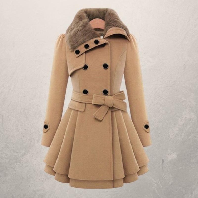 Manteau mi-long en laine à double boutonnage pour femme