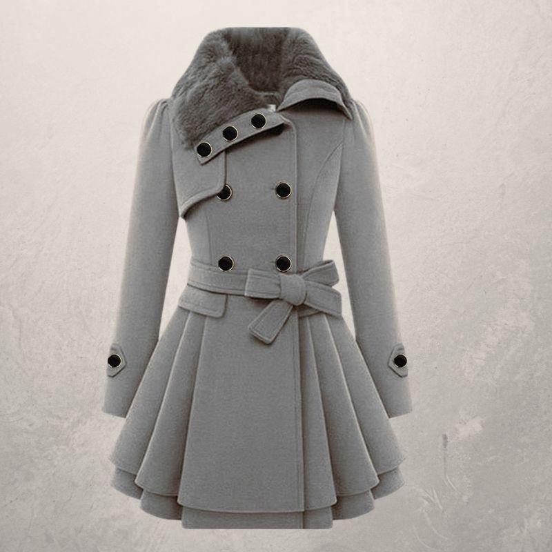 Manteau mi-long en laine à double boutonnage pour femme