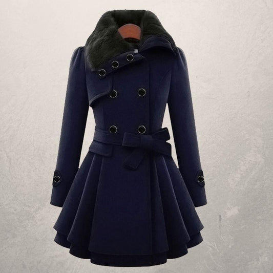 Manteau mi-long en laine à double boutonnage pour femme