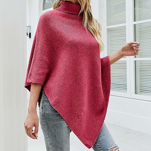 Pull en tricot fendu à col roulé de couleur unie pour l'automne et l'hiver